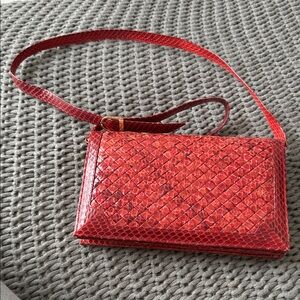 Elegant Red Woven Leather Shoulder Bag